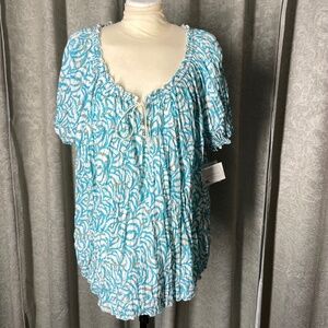 NWT 1X Croft & Barrow Teal/White Women’s Top